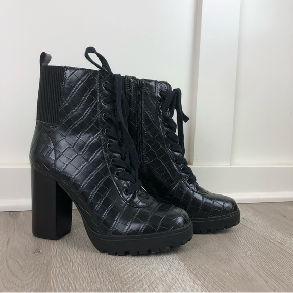 Steve Madden Latch Croc Embossed Black Combat Lace Up Boots Size 8.5 - Picture 10 of 13